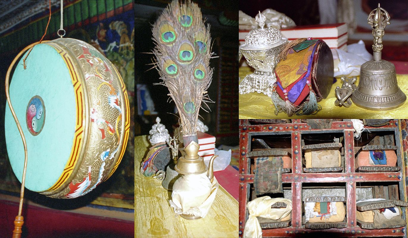 308 Jharkot Gompa Drum, Teapot, Vajra and Bell, Scriptures